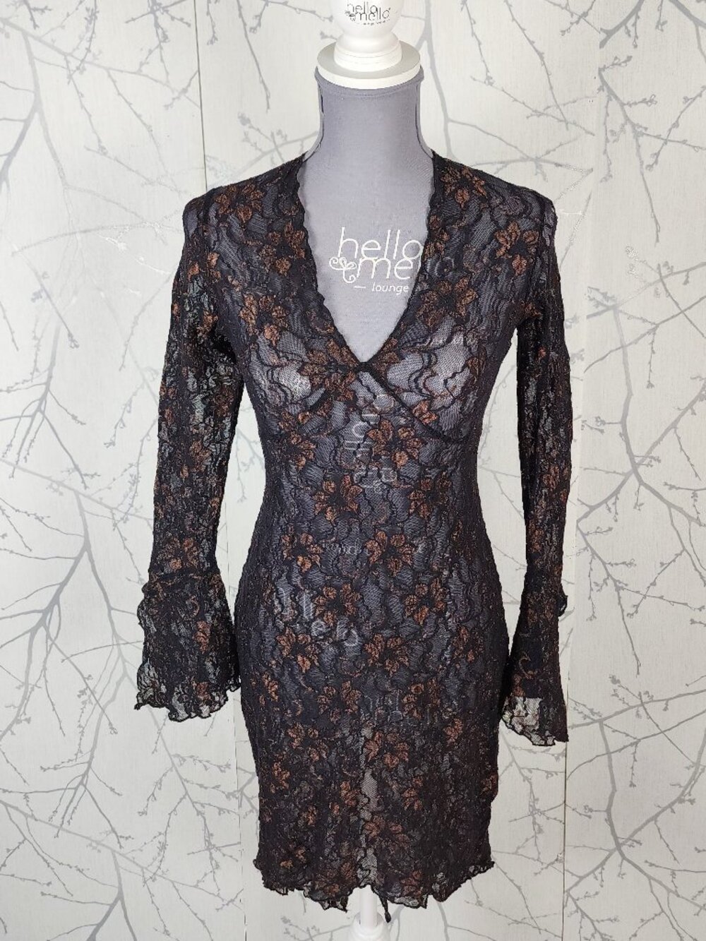 Le Chateau VTG Sheer Floral Lace High Low Bodycon Dress